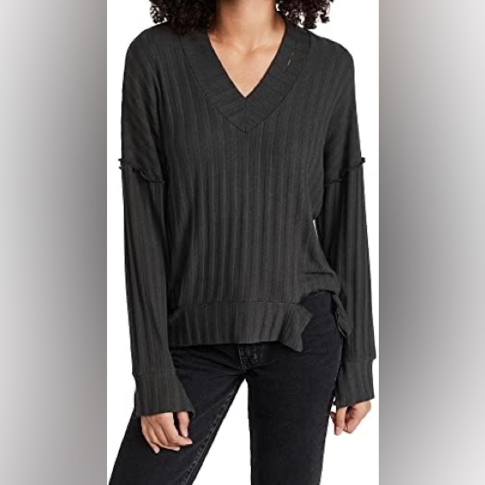 NWT LNA Etten Ribbed Long Sleeve distressed Shirt | Size Small